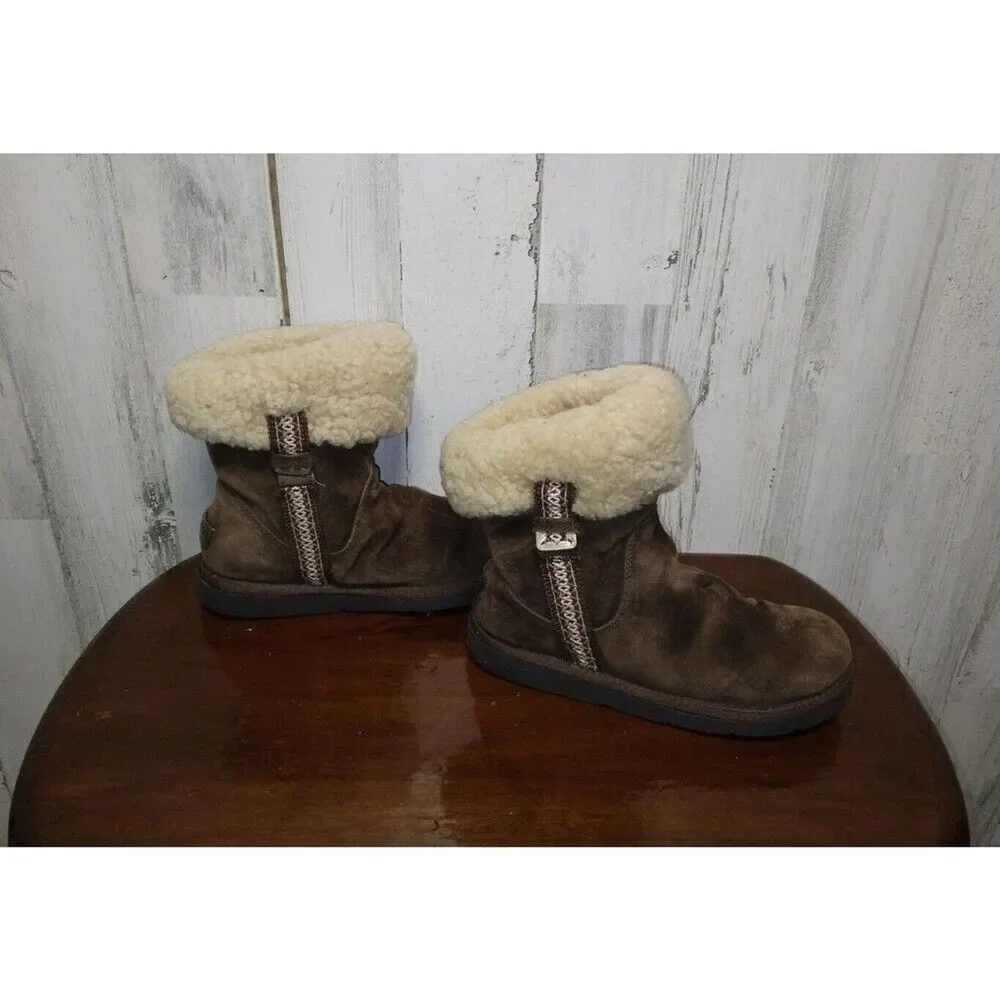 UGG Metro Tas Espresso Brown Suede Shearling Ankle Boots Fur Cuff Boots 7 5677